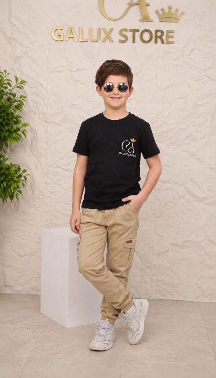 Ensemble Enfant – Pull Jersey + Pantalon Cargo 100% Coton – Image 2